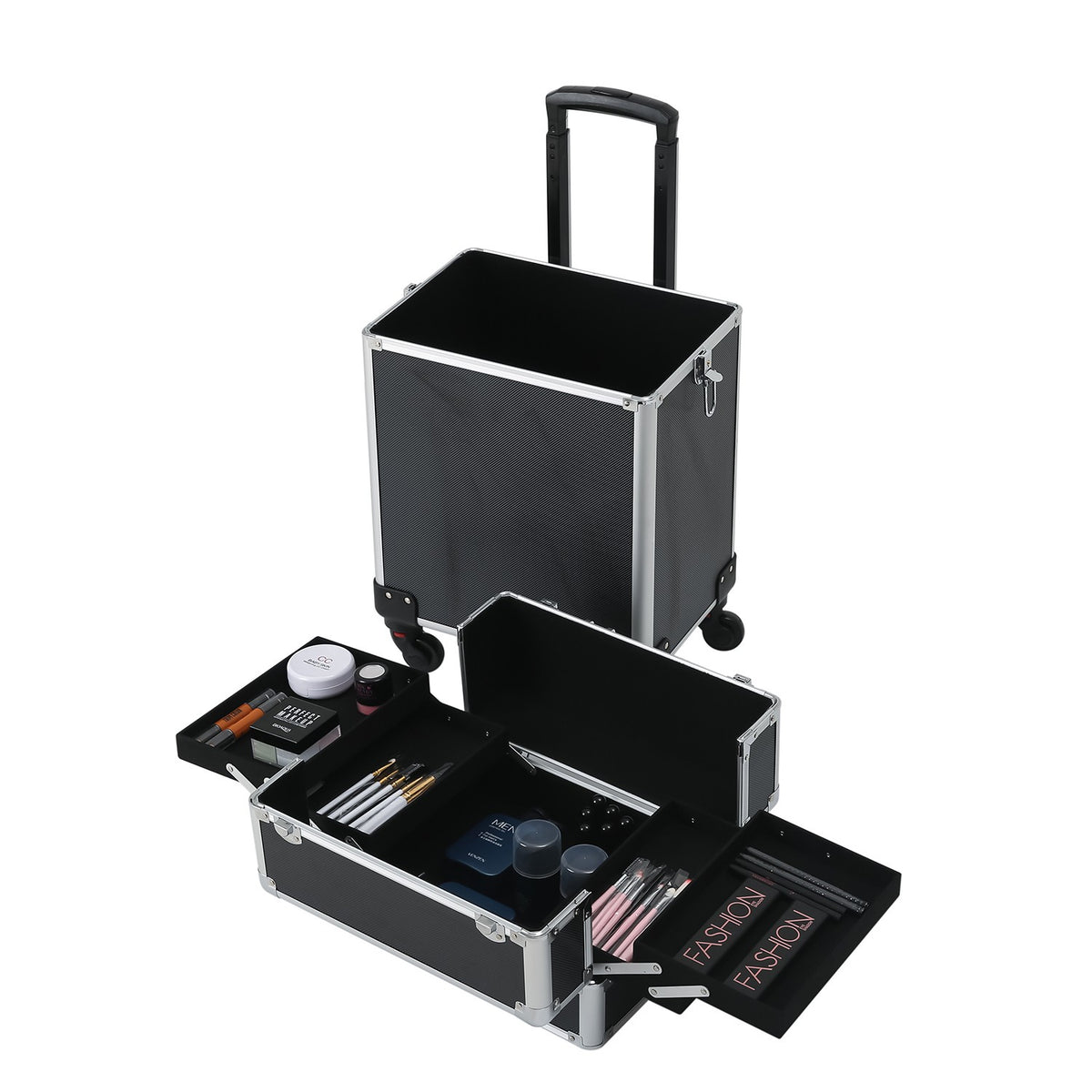 Interchangeable Professional Rolling Makeup Brush Case with Wheeled Design