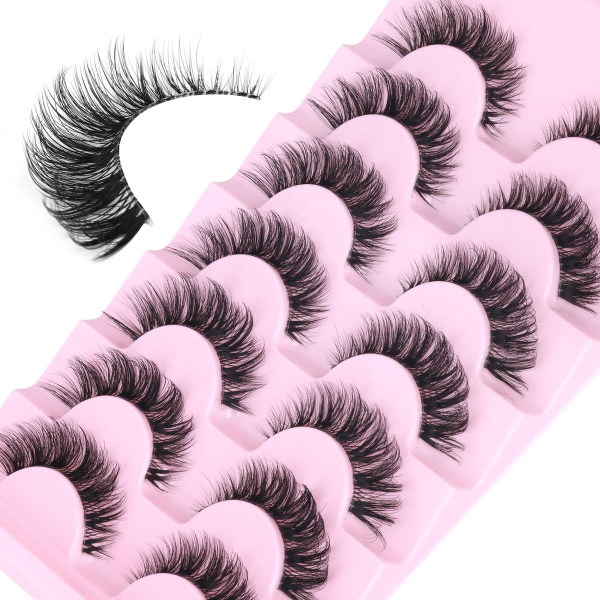 False Eyelashes Wispy Cat Eye Lashes 7 Pairs with Clear Band for Natural Look