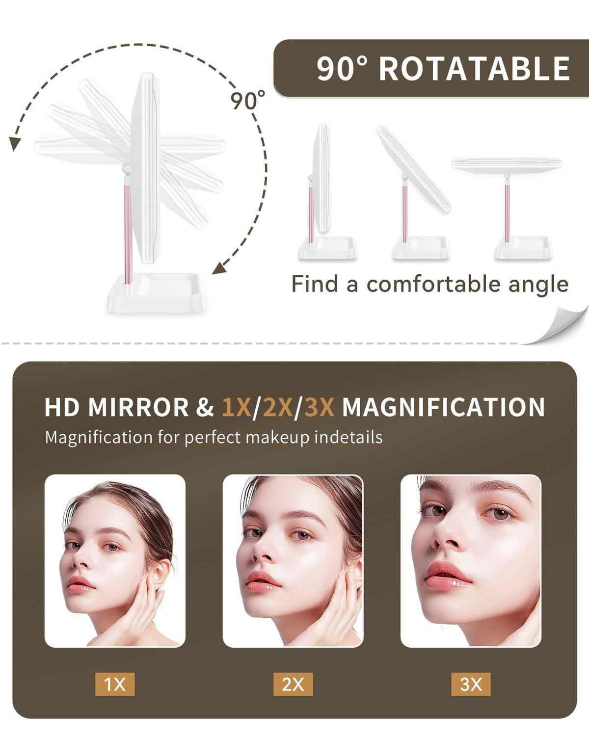 Rechargeable Lighted Makeup Vanity Mirror with 76 LED Lights & Magnification