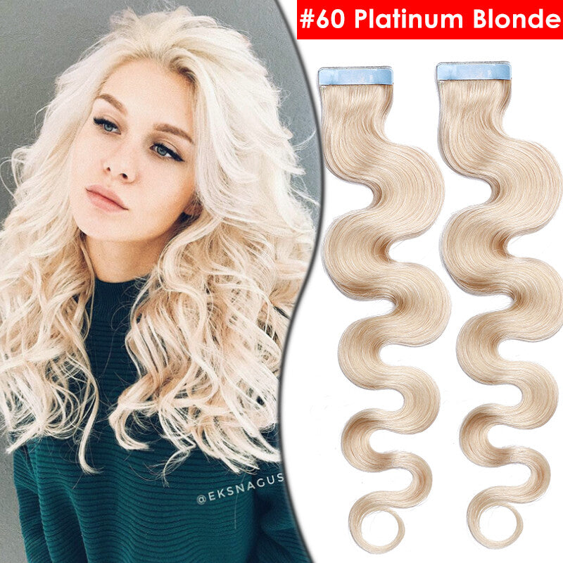 Full Head Thick Tape-In Human Hair Extensions - Remy Wavy Skin Weft