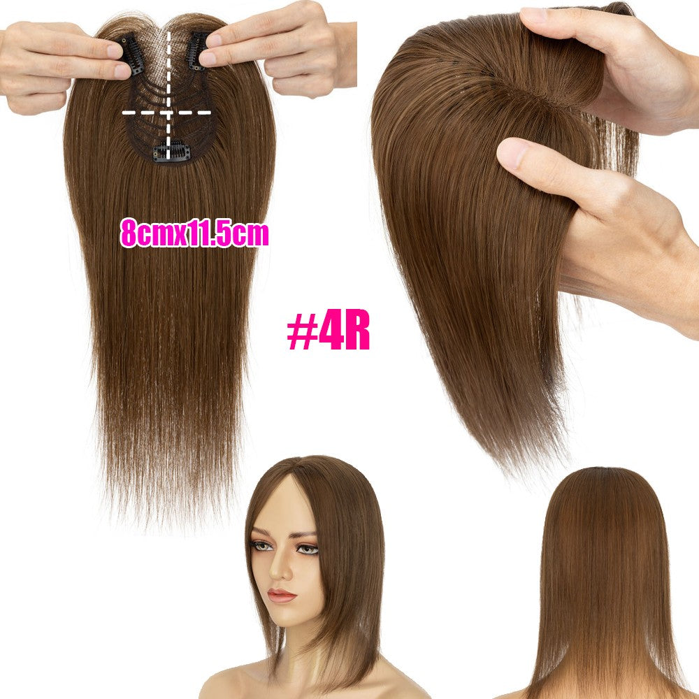 Clip-In Hair Topper with Bangs - Remy Human Hair, Lace Base, 10-14 Inches