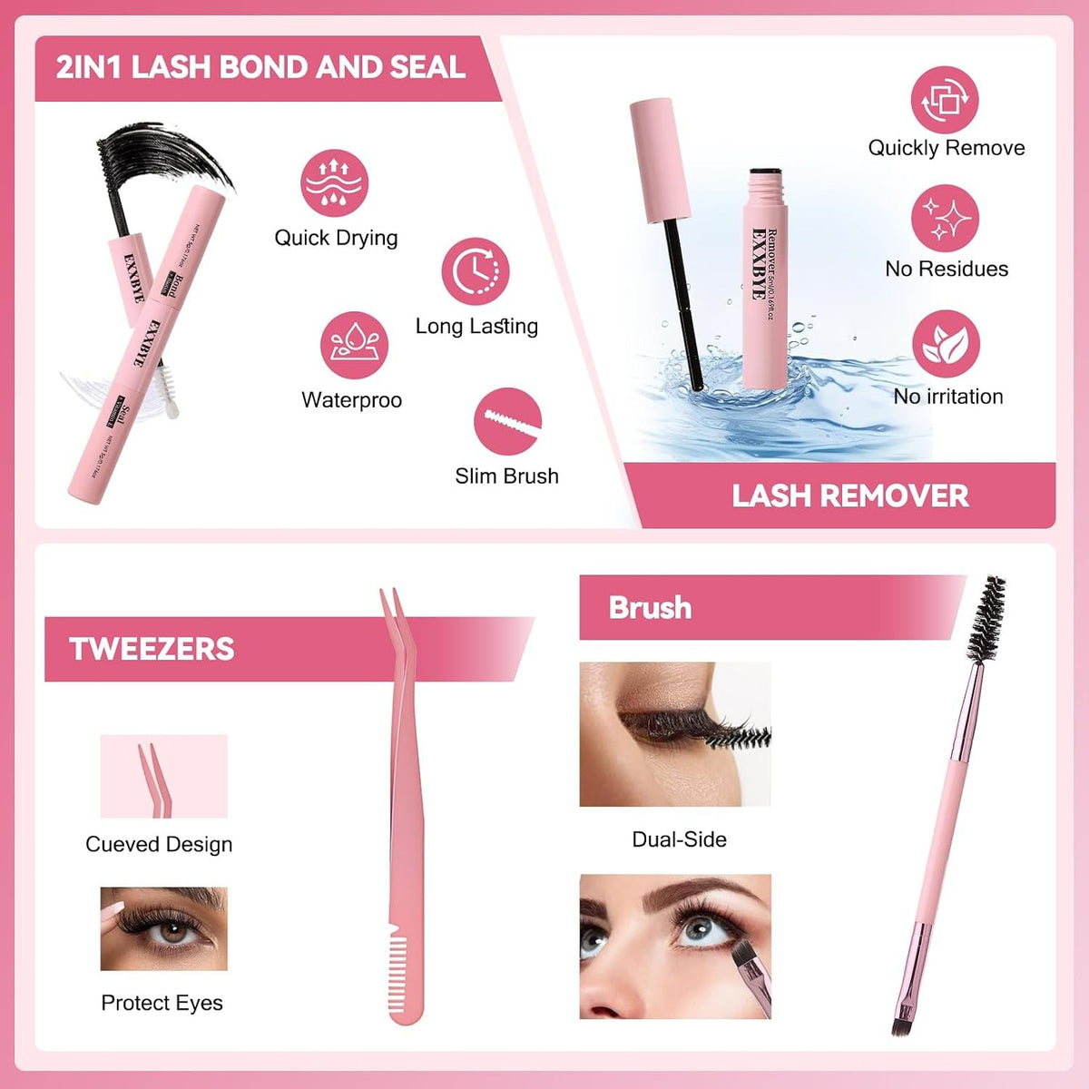 DIY Eyelash Clusters Kit 800pcs with Bond, Seal, Tweezers & Remover