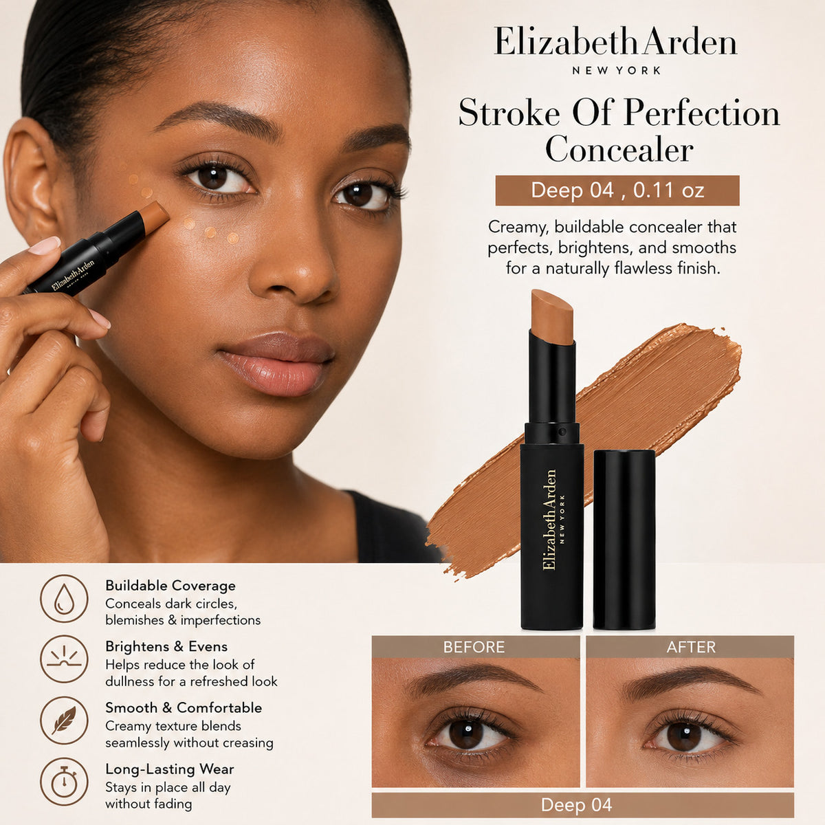 Elizabeth Arden Stroke Of Perfection Concealer Deep 04 0.11 oz - New