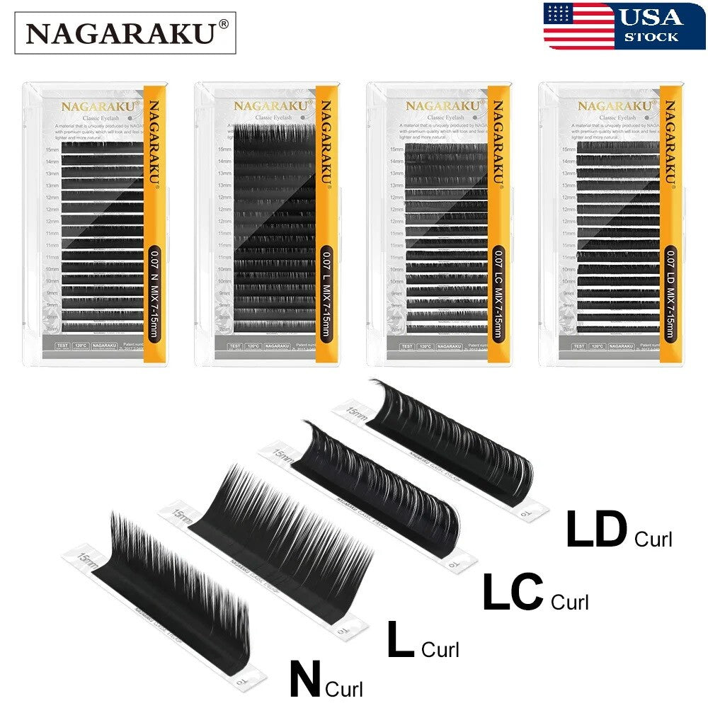 Natural Mink Eyelash Extensions Tray L LC N Curl 7-15mm for Professional Use
