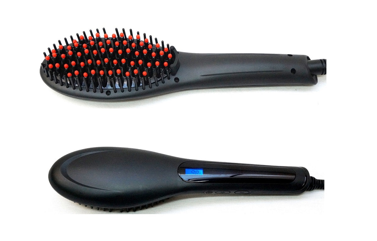 Hair Straightening Brush with Temperature Control – Electronic Flat Iron Comb