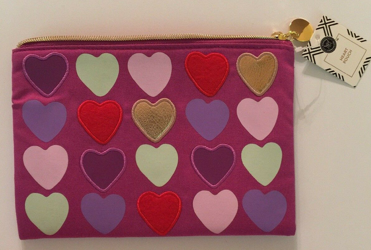Multi Color Heart Makeup Bag Cosmetic Travel Pouch with Gold Hardware