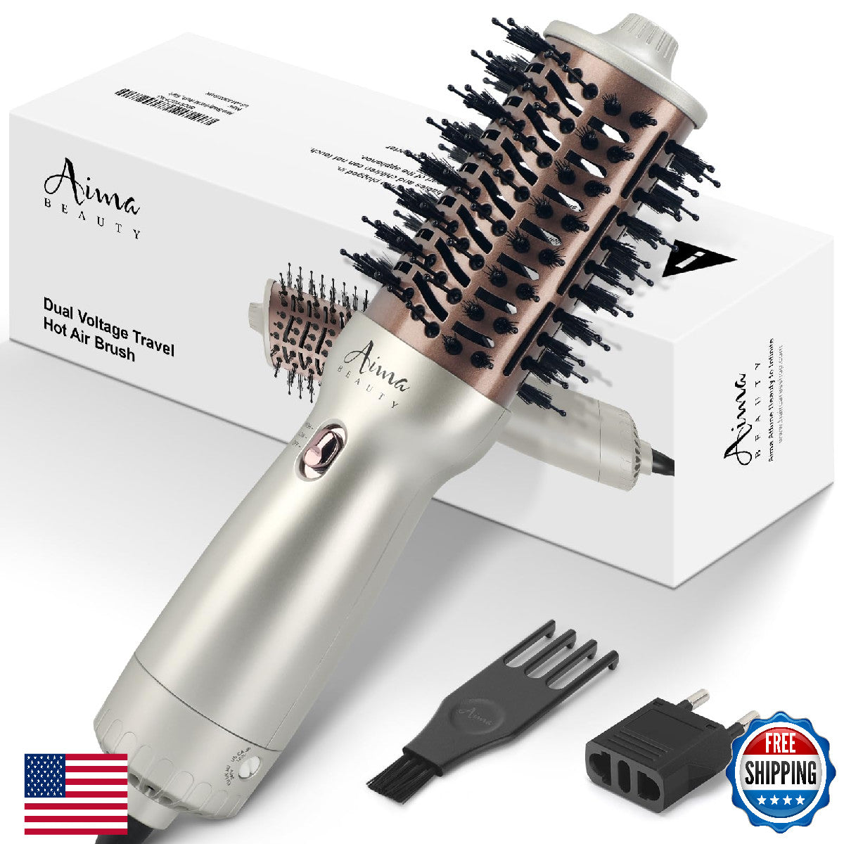 Aima Beauty 4 in 1 Travel Hot Air Brush Dual Voltage Blowout Oval