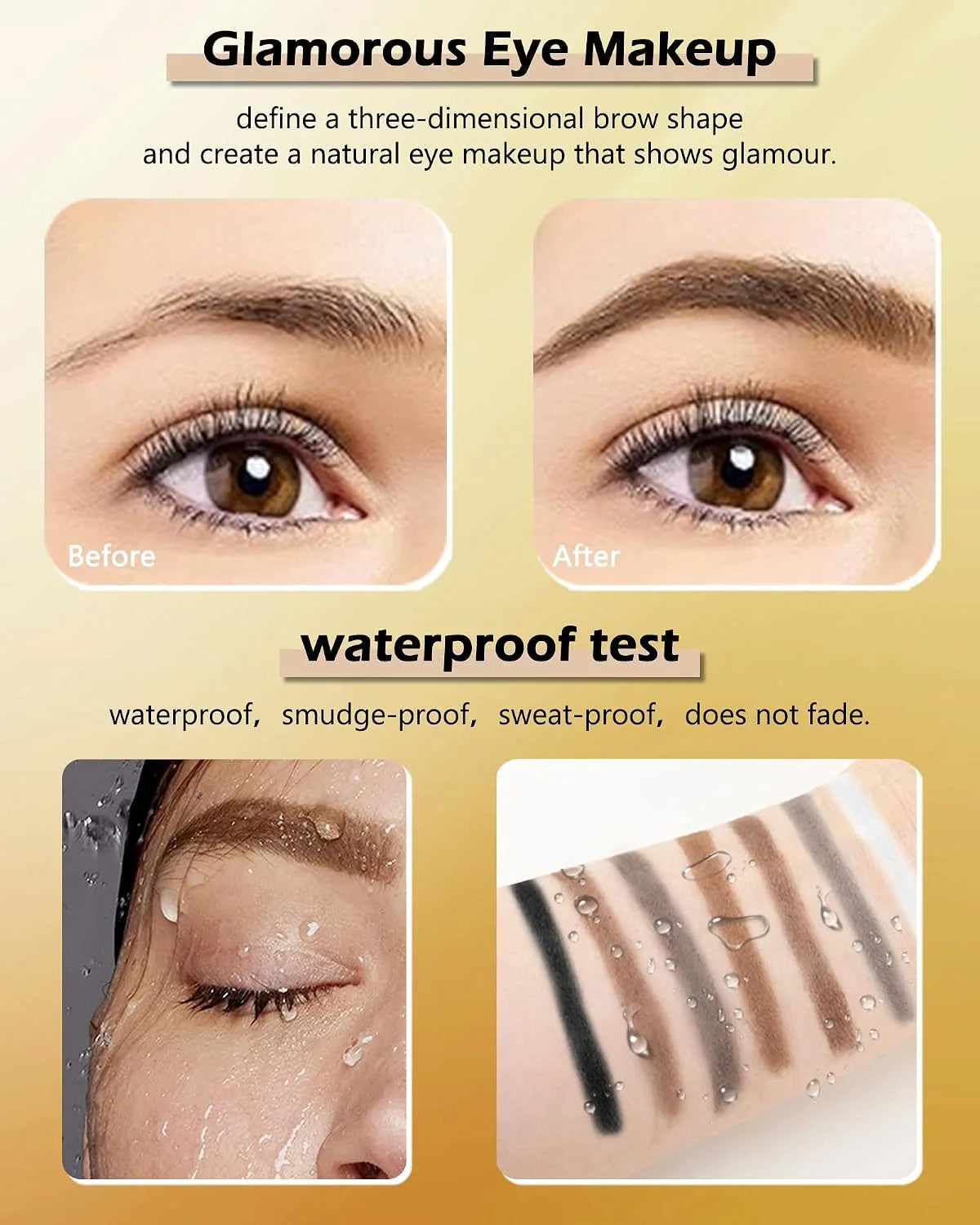 Waterproof Eyebrow Powder Kit for Women - Natural Dark Gray Brown Shades, Includes Brush & Mirror