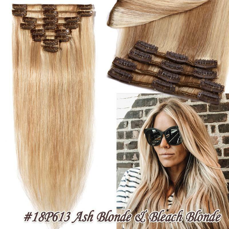 Remy Human Hair Extensions Clip-In Full Head Set - Balayage Highlight Colors