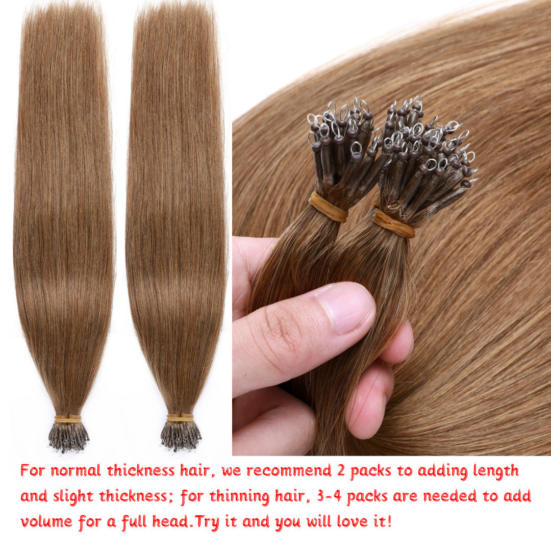 Thick Remy Human Hair Extensions Nano Ring Micro Loop Beads Caramel