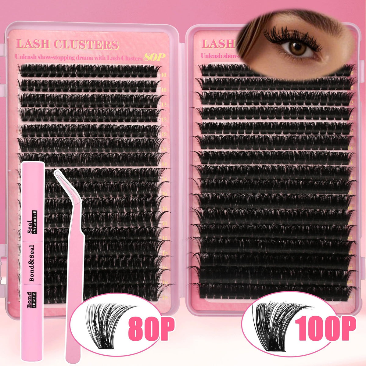 DIY Lash Extension Kit with 640 Clusters, Lash Bond & Seal, Tweezers
