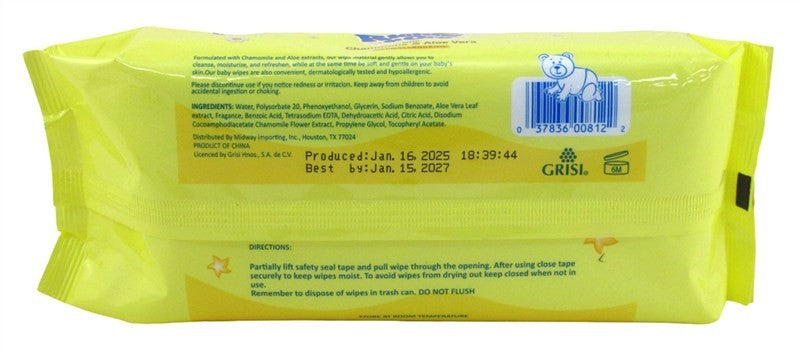 Baby Wipes Refill with Chamomile and Aloe - Hypoallergenic, Alcohol-Free, 80 Count