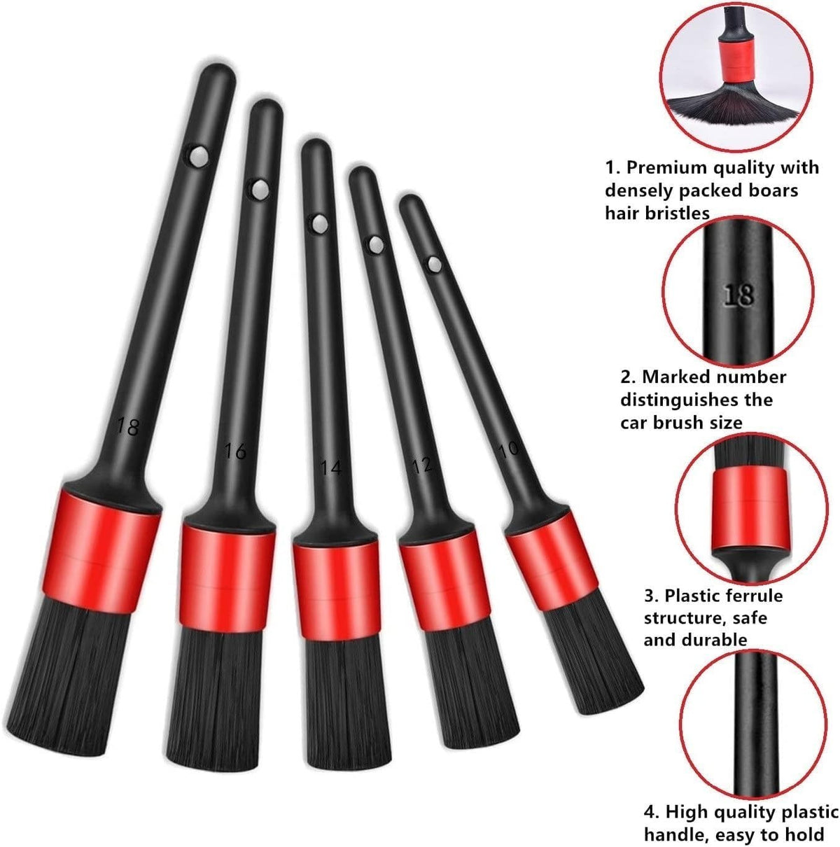 Auto Detailing Brush Set - 11 Pcs Car Cleaning Tools with Steel & Boar Hair Brushes