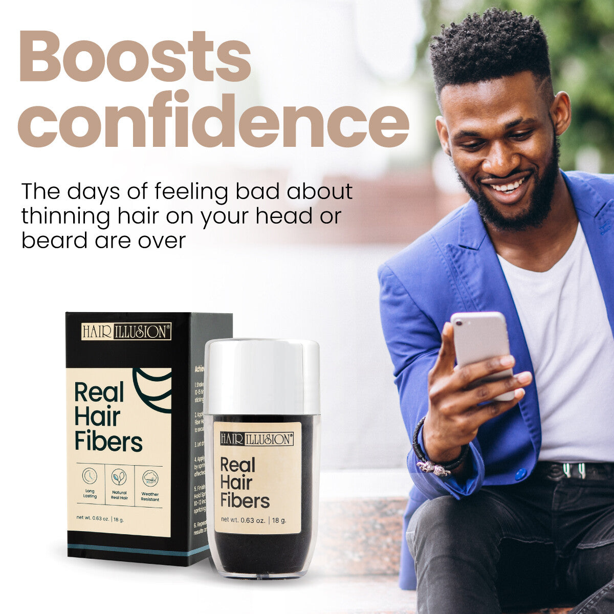 Real Hair Building Fibers for Thinning Hair - Black 18g