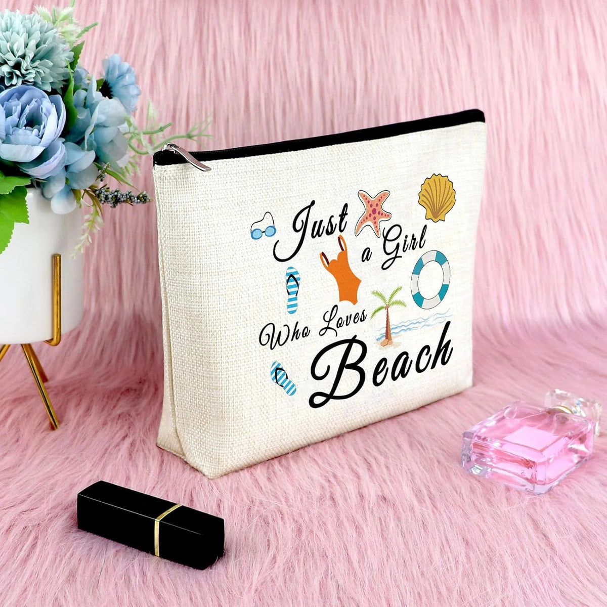 Beach Travel Makeup Bag for Women - Vacation Themed Cosmetic Organizer