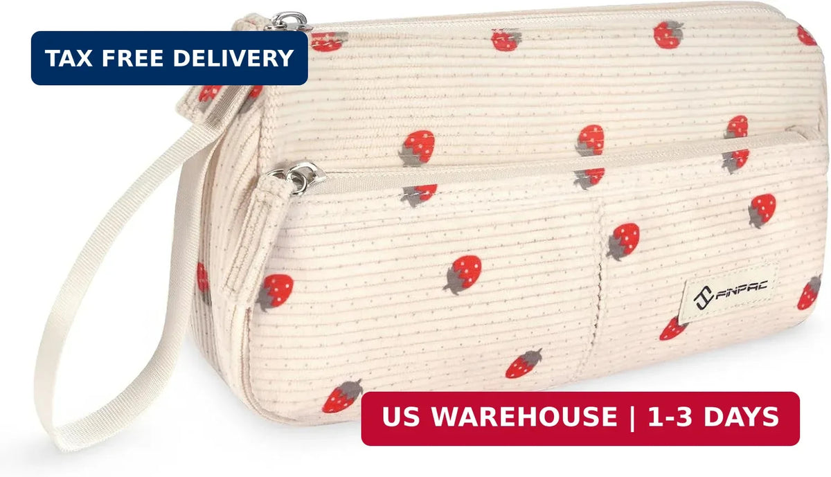 Corduroy Triangle Makeup & Pen Storage Bag - Portable Organizer