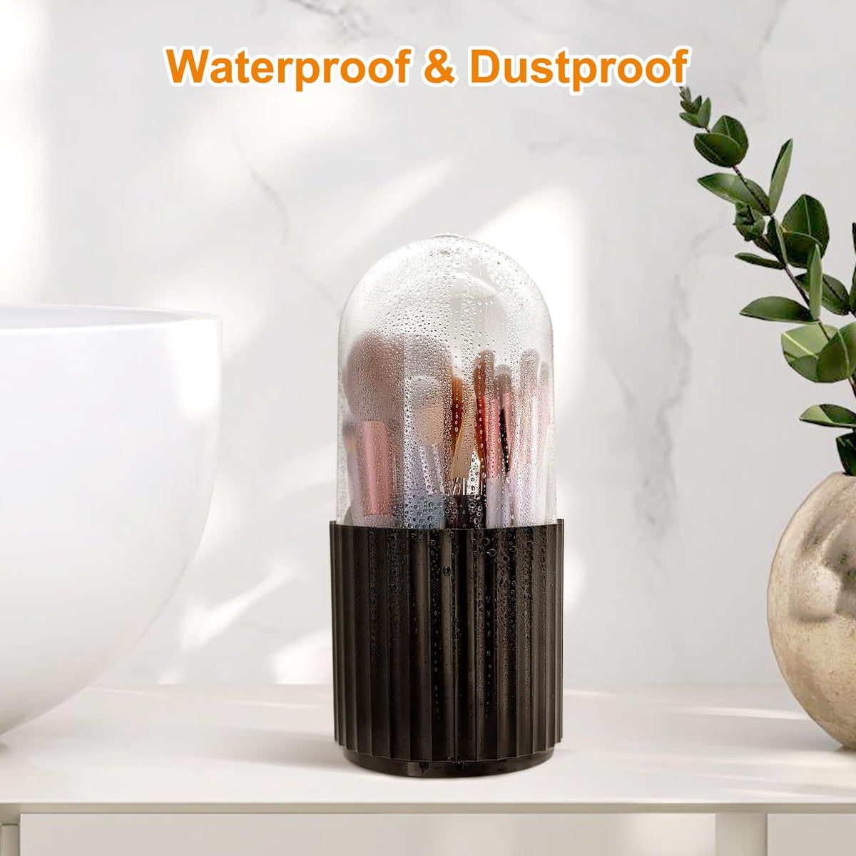 Rotating Makeup Brush Holder Organizer with Dustproof Lid 5 Slots