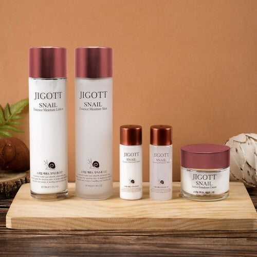 Jigott Snail Essence Moisture Skin Care Set - Toner, Emulsion, Cream, Travel Sizes