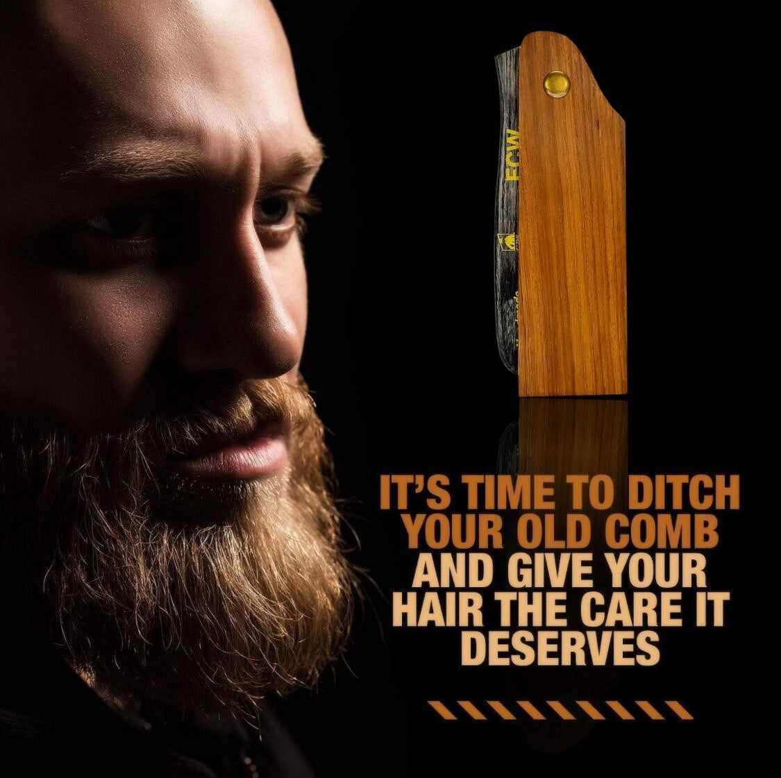 Wooden Beard Mustache Comb with Folding Travel Case - Natural Handcrafted Grooming Tool