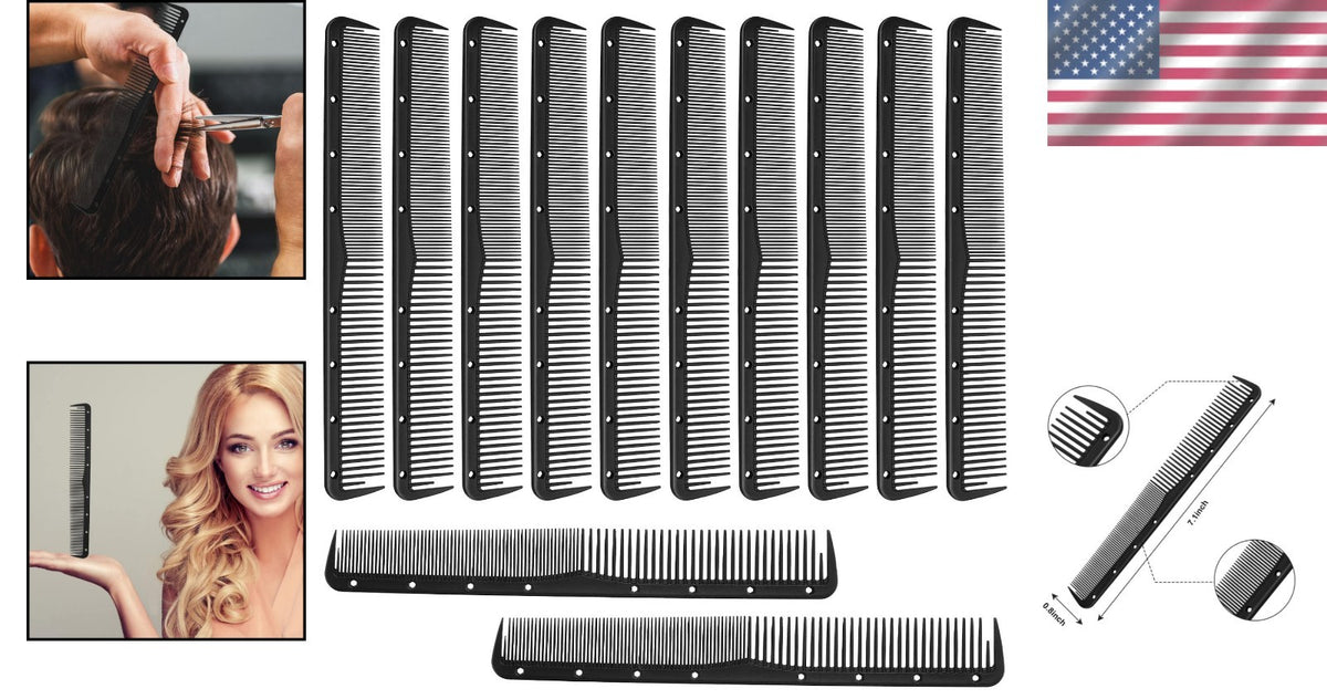 Carbon Cutting Comb Set - 12 Lightweight Salon Hair Styling Tools