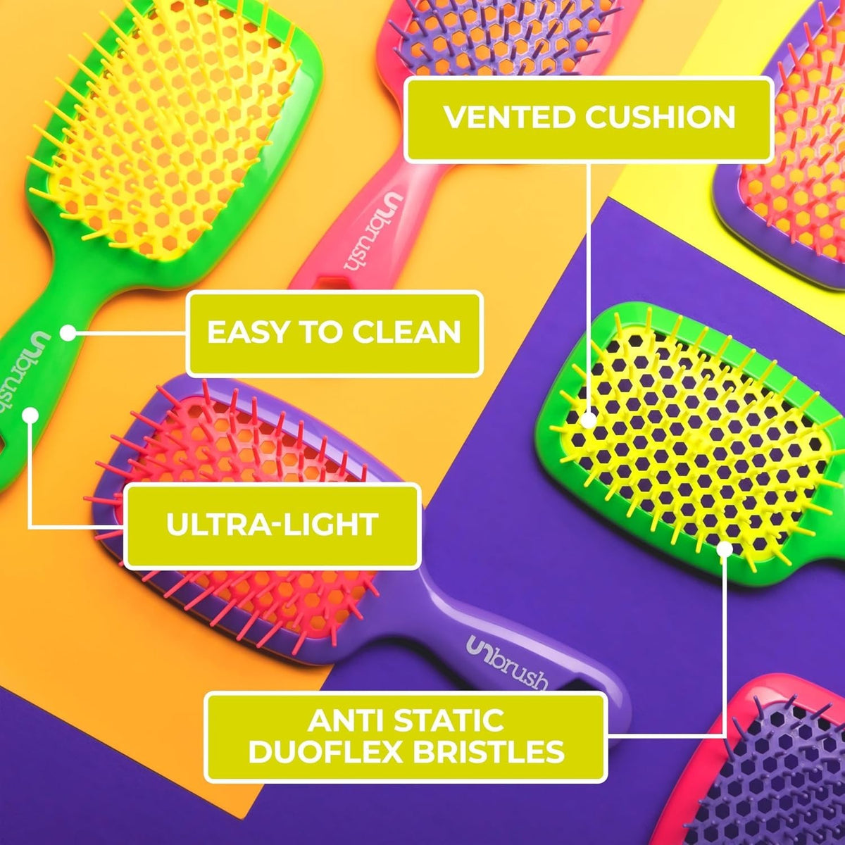 Detangling Hair Brush for Wet & Dry Hair - Lemon Lime Green