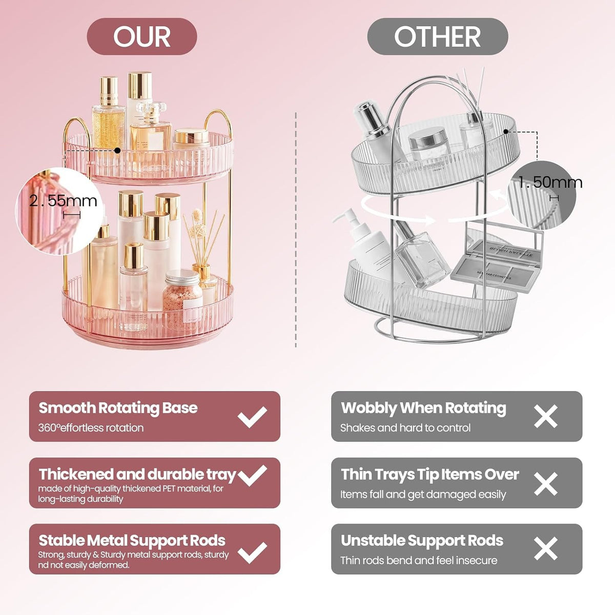 Rotating Makeup Organizer with 360° Turntable - Vanity, Bathroom & Bedroom Storage