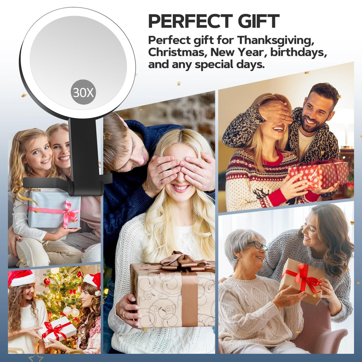 Lighted Makeup Mirror 30X Magnification with LED, Handheld & Hanging Black