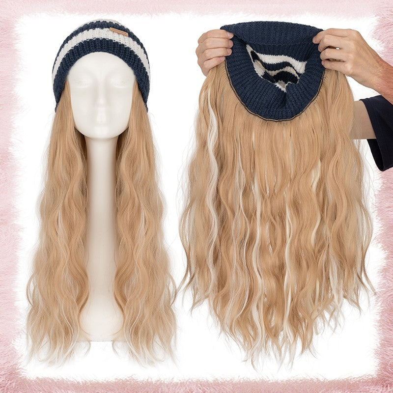 Women Knitted Wavy Wig Winter Beanie Hat - Long Curly Synthetic Hair