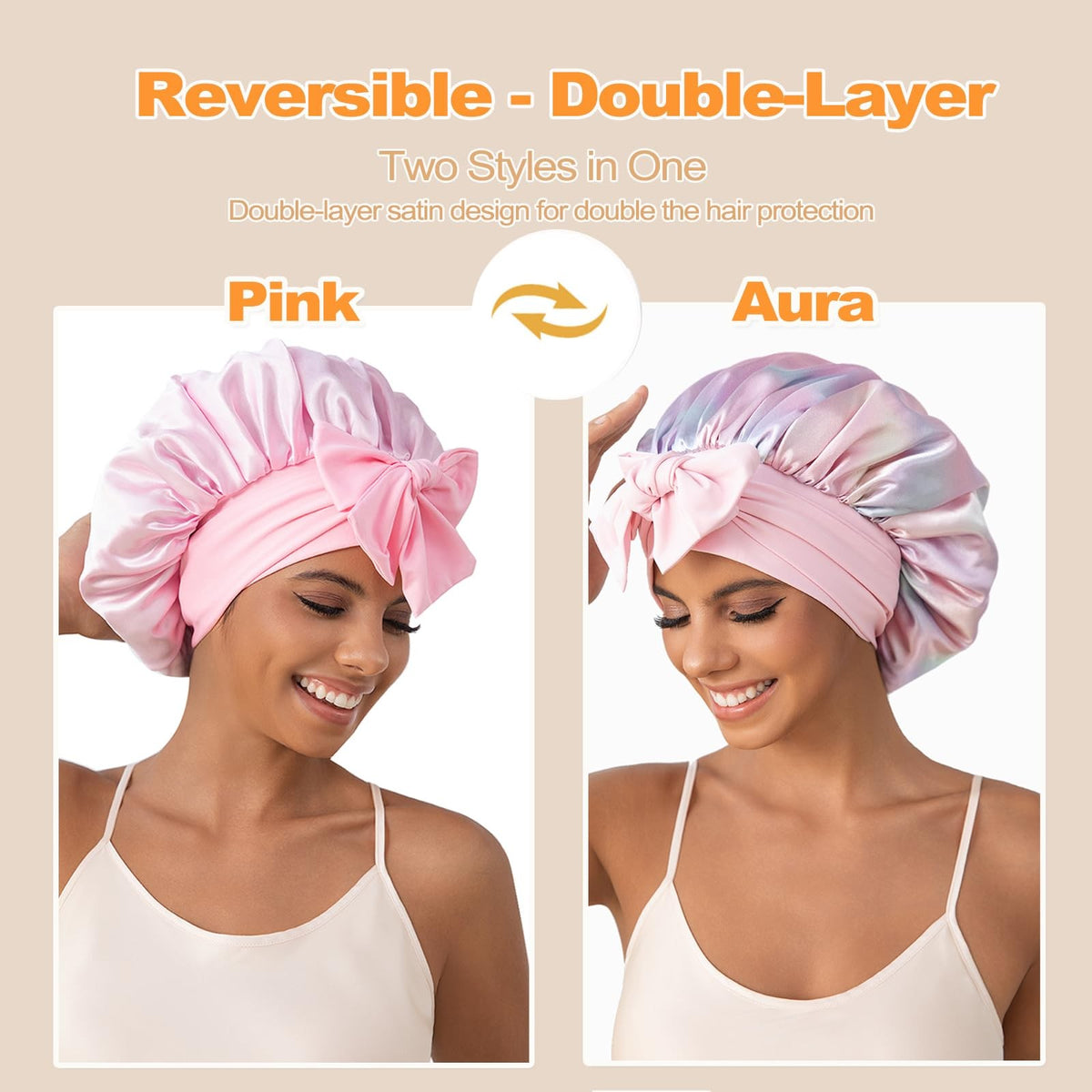 GDTOGRT Satin Silk Bonnet for Sleeping Women, Double Layer One Size,