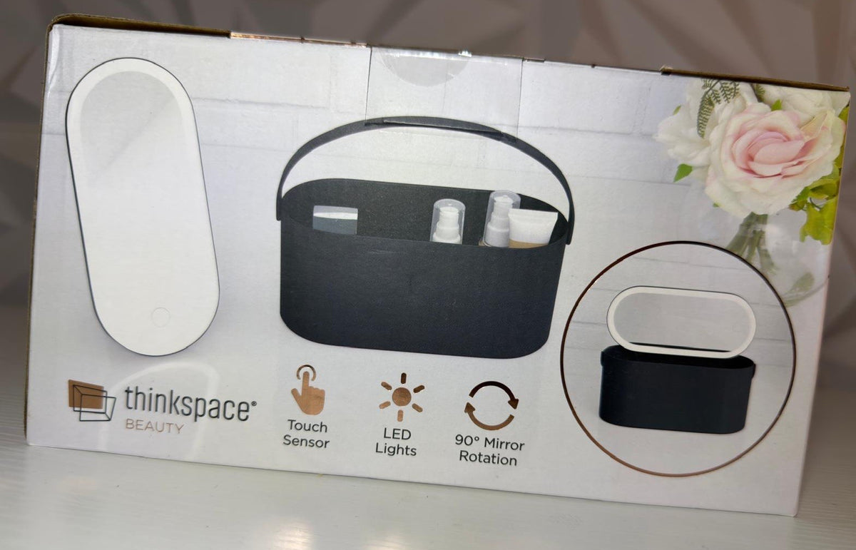 Black Makeup Case with LED Mirror & Touch Sensor, 90° Rotation Handle