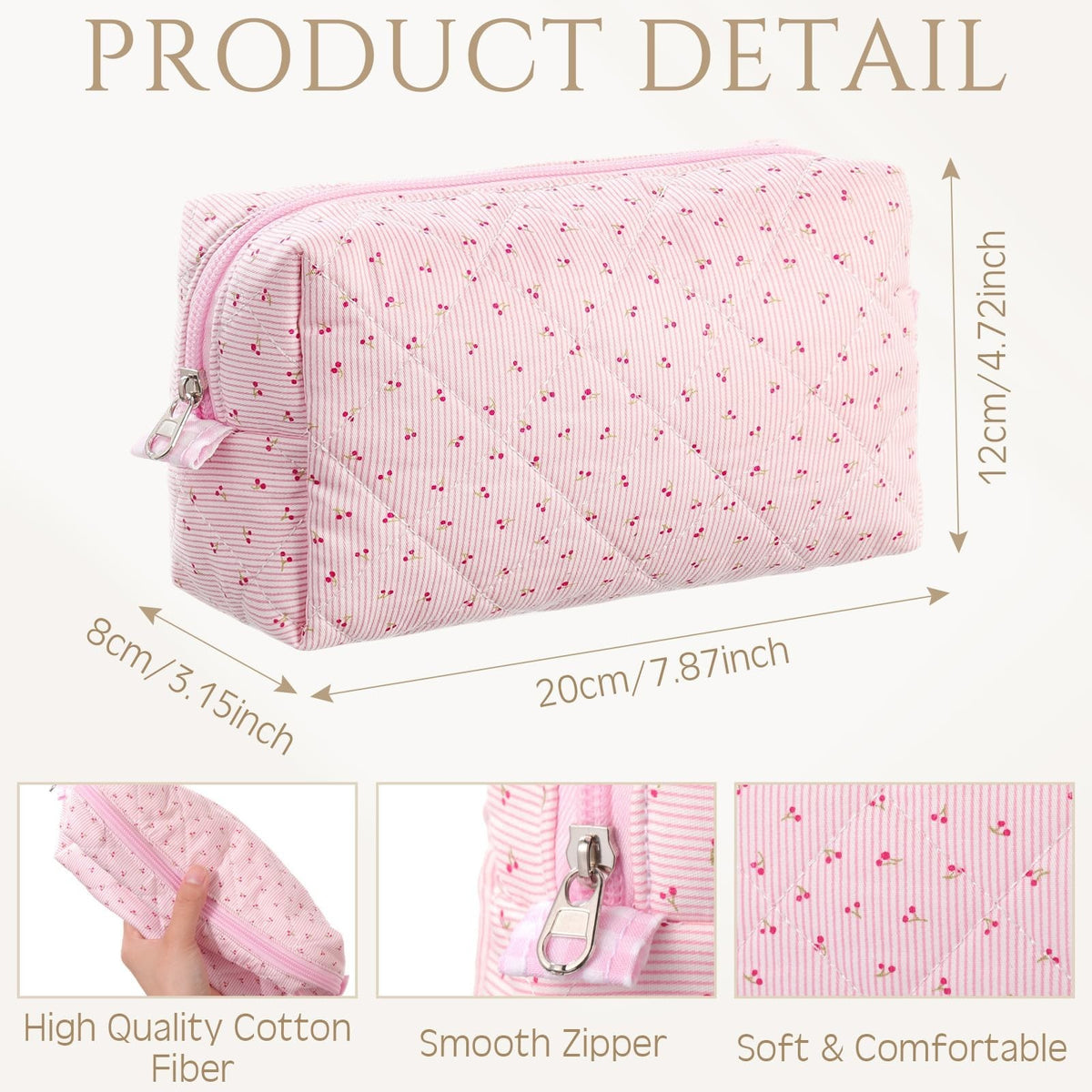 10 Pcs Quilted Makeup Bag Set with Floral Cotton Design Travel Organizer