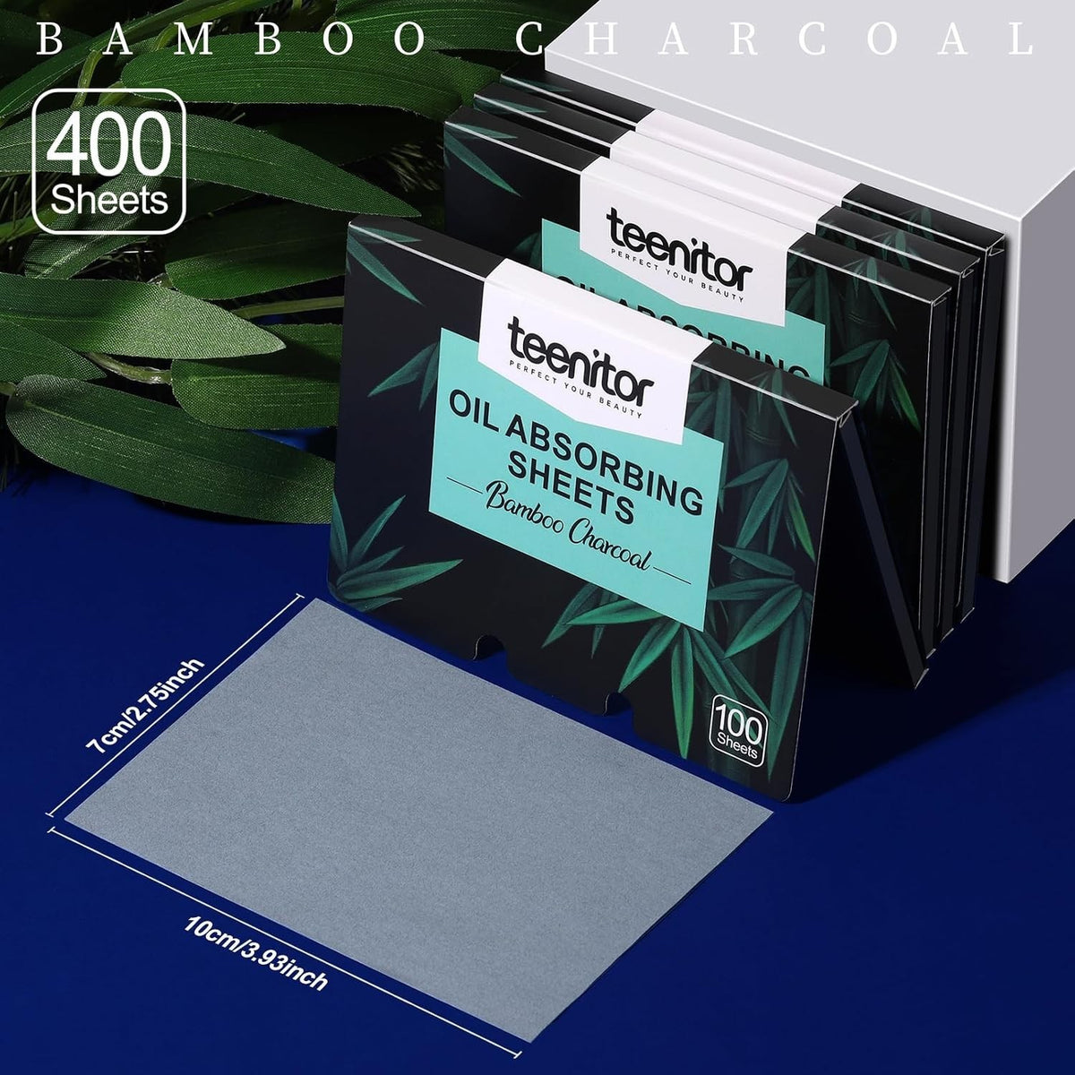 Bamboo Charcoal Oil Blotting Sheets for Face - 400 Count, Oil Absorbing, Makeup Friendly, Large Size