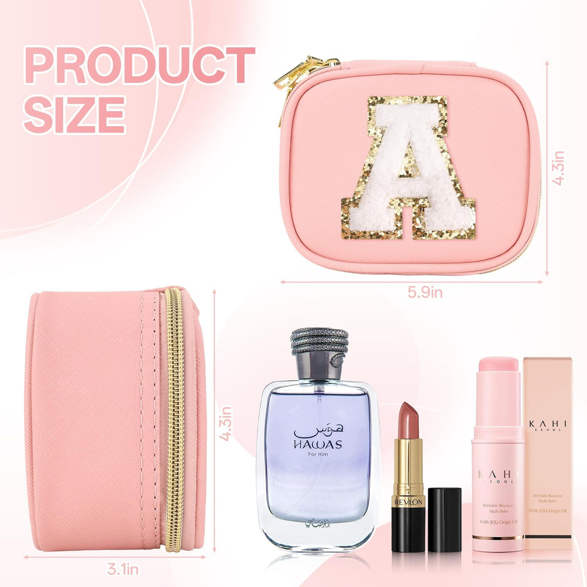 Mini Initial Makeup Bag with LED Mirror & Lights - Personalized Gift for Women & Girls