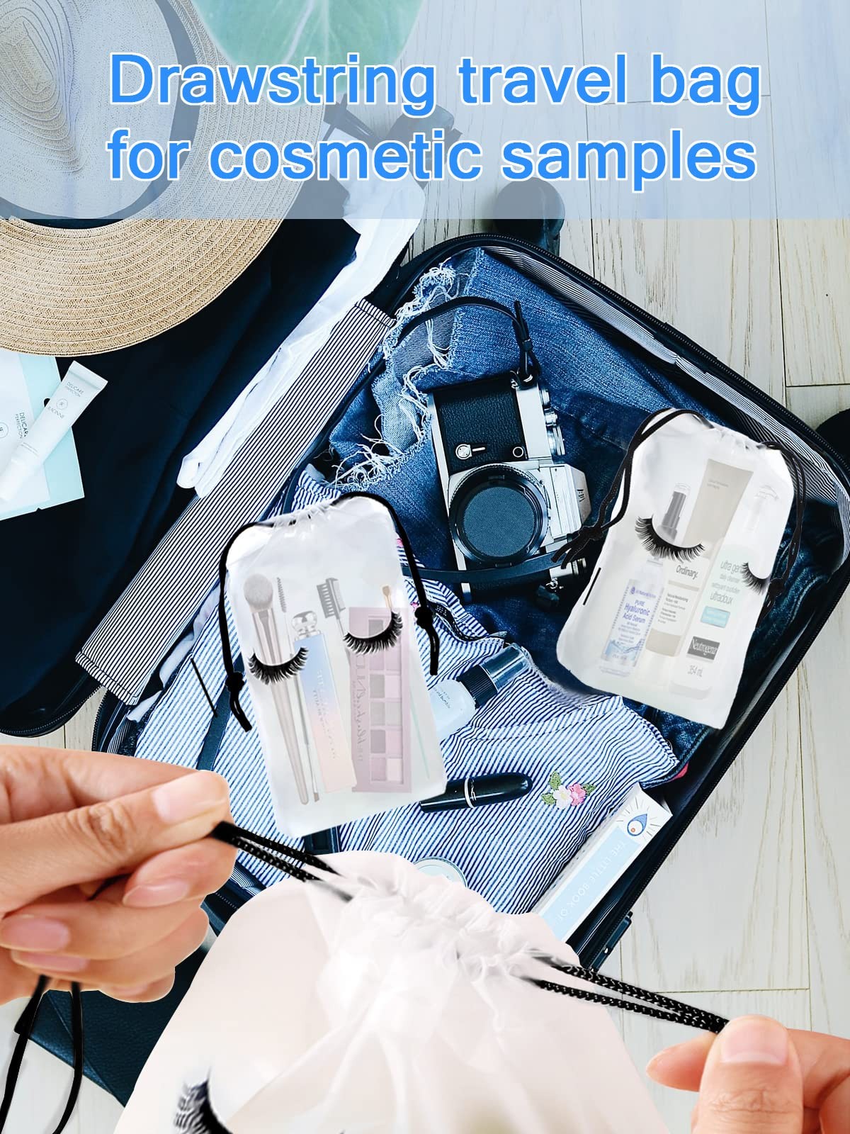 50 Pcs Waterproof EVA Cosmetic & Eyelash Aftercare Bags - Frosted White