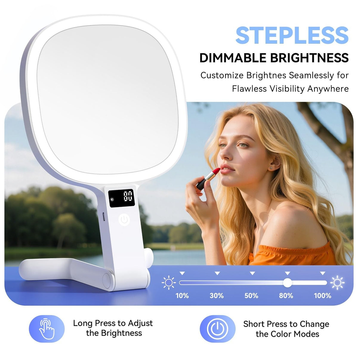 Travel Makeup Mirror with Lights 30X/1X Double Sided Dimmable LED Rechargeable