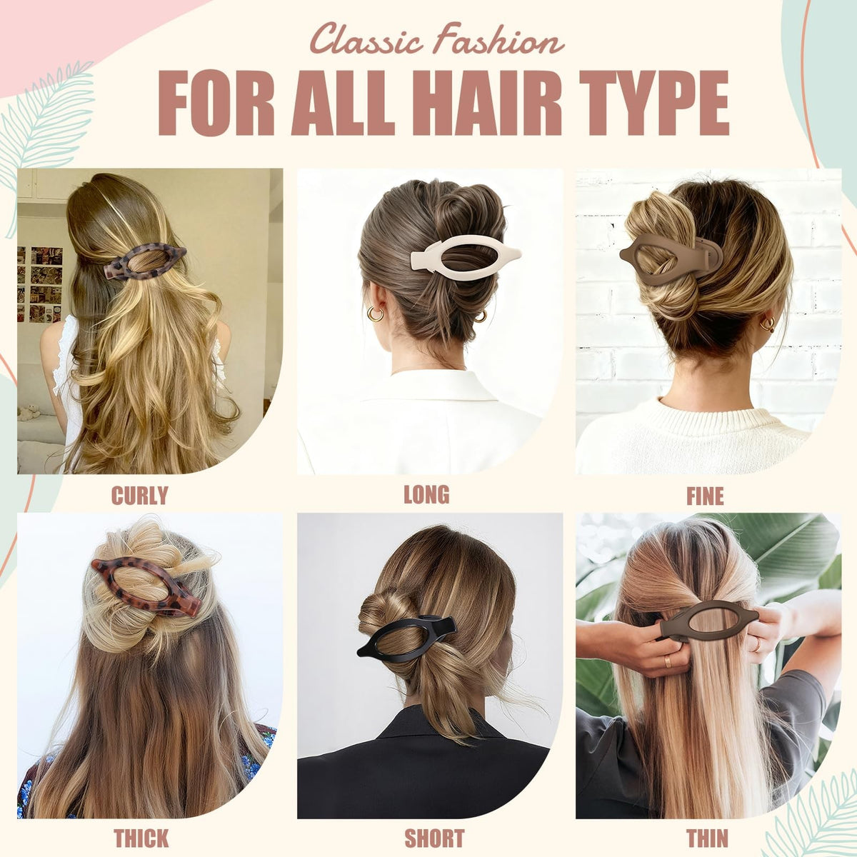 Flat Hair Clips for Women - 6 PCS French 1 Count (Pack of 6),