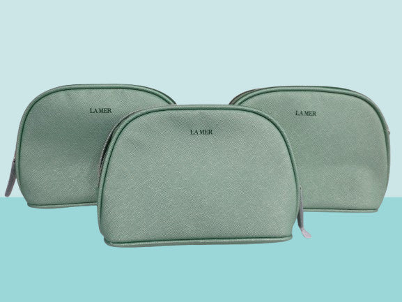 Set of 3 Light Green Cosmetic Bags with Zip Top - Travel & Makeup Organizer