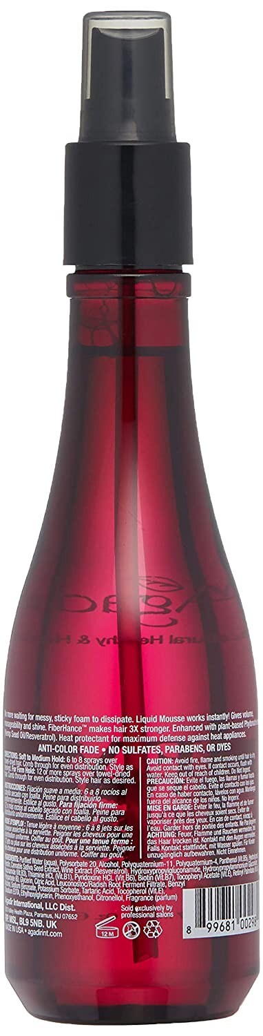 Agadir Hemp & Red Wine Liquid Mousse - Hair Volumizer & Heat Protectant - 8 Fl oz, Pack of 2