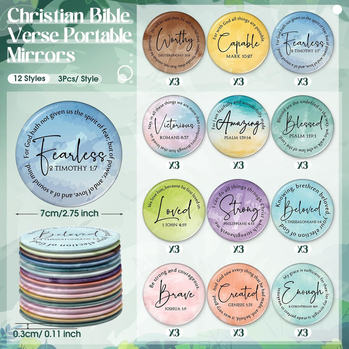 Mini Christian Gift Mirror Set - Inspirational Bible Verse Compact Mirrors for Women, Bulk Assorted Designs
