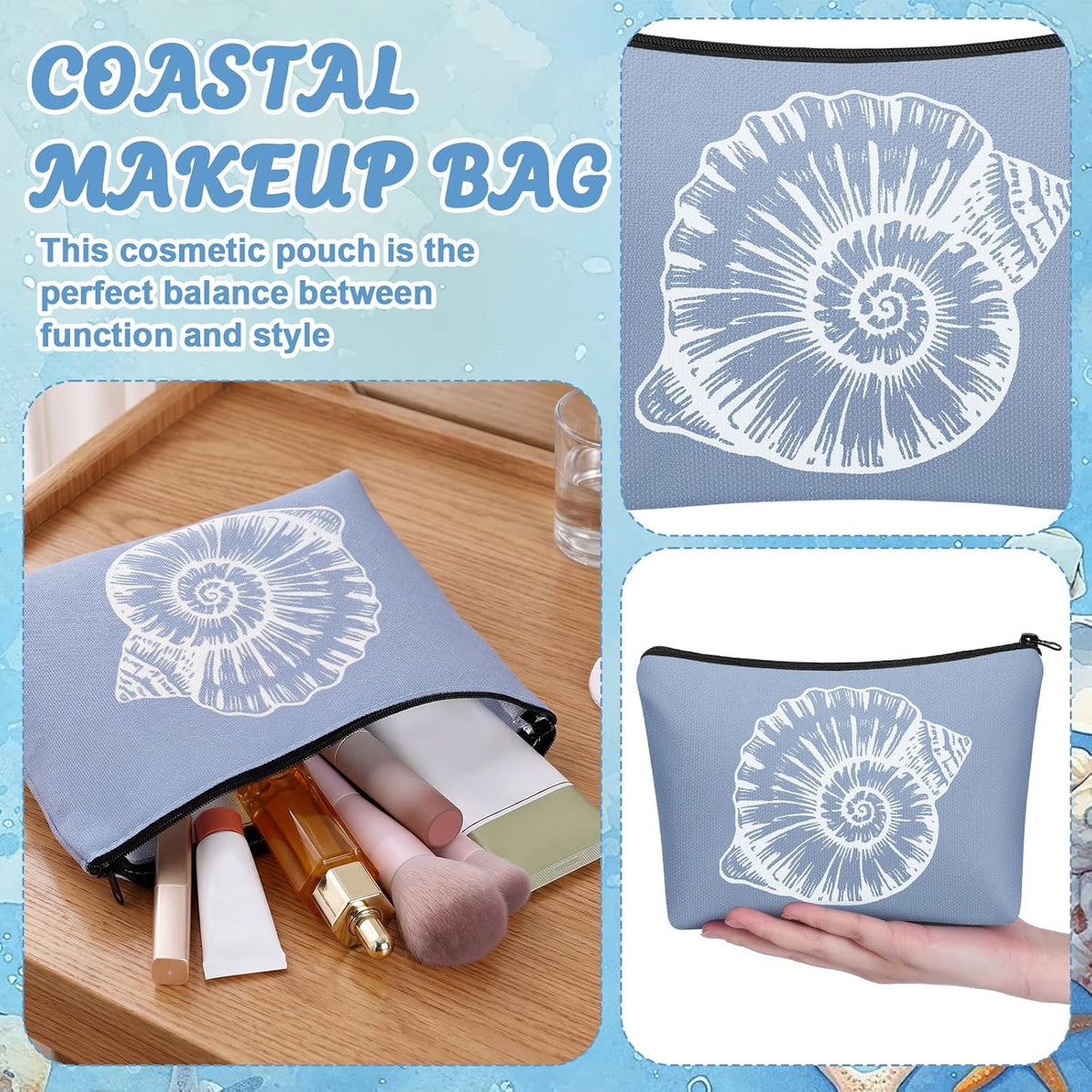 Set of 4 Ocean-Themed Cosmetic Bags for Beach and Travel