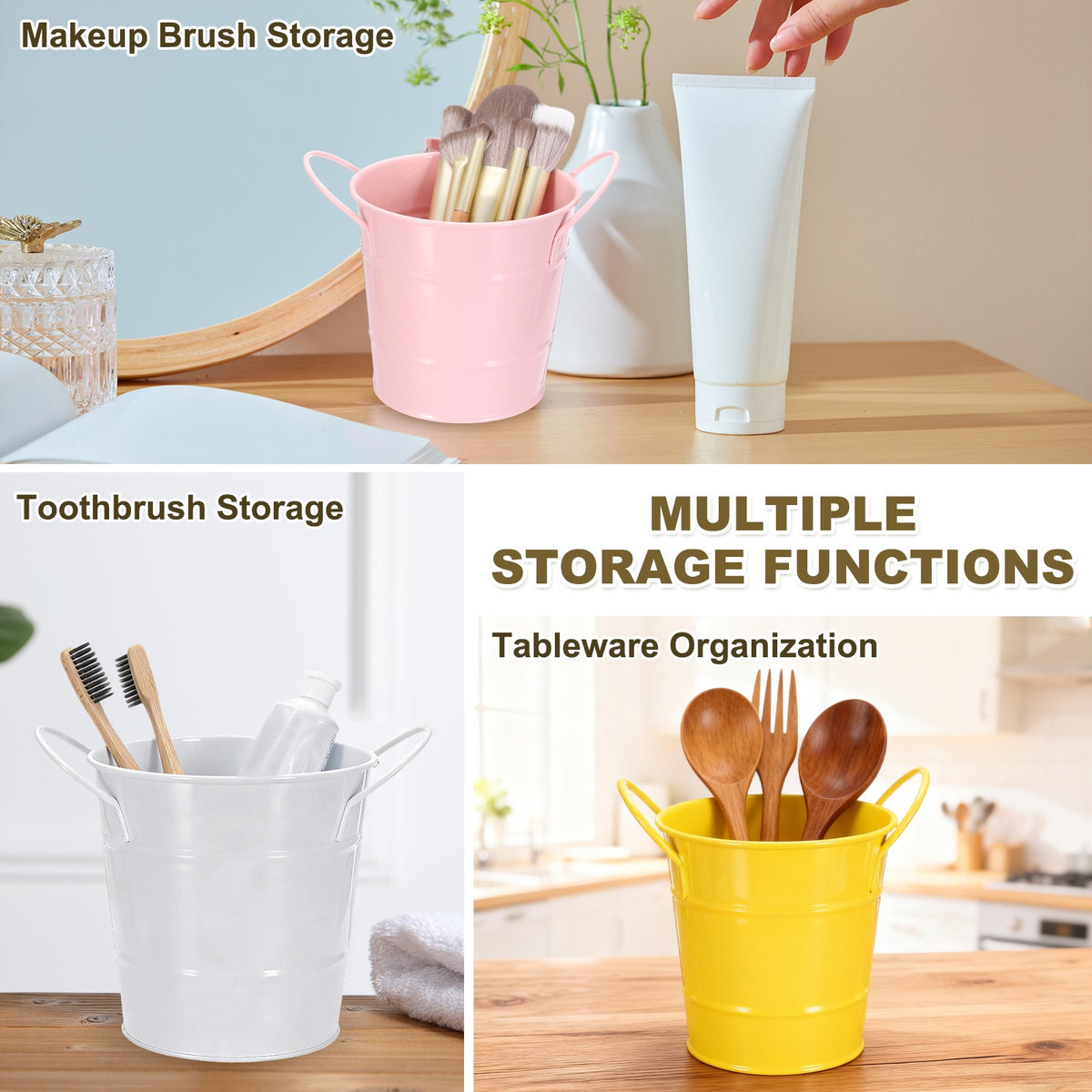 Pink Makeup Brush Holder Organizer with Handle - 3.5x4.4 Inches
