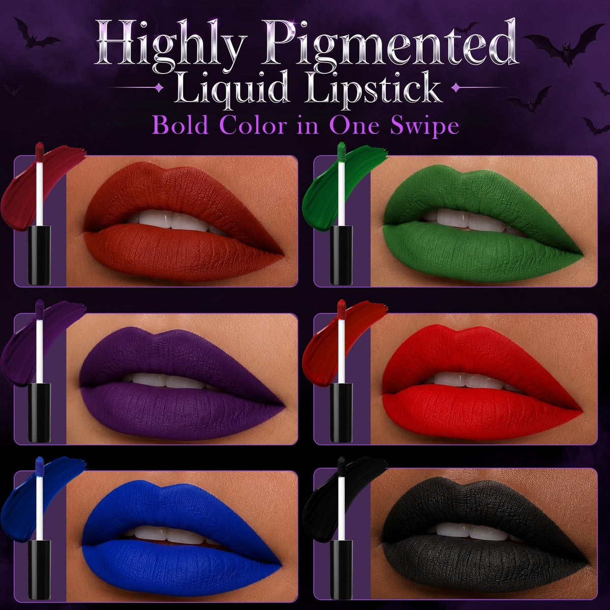 Halloween Liquid Lipstick Set - 6 Bold Gothic & Fantasy Colors