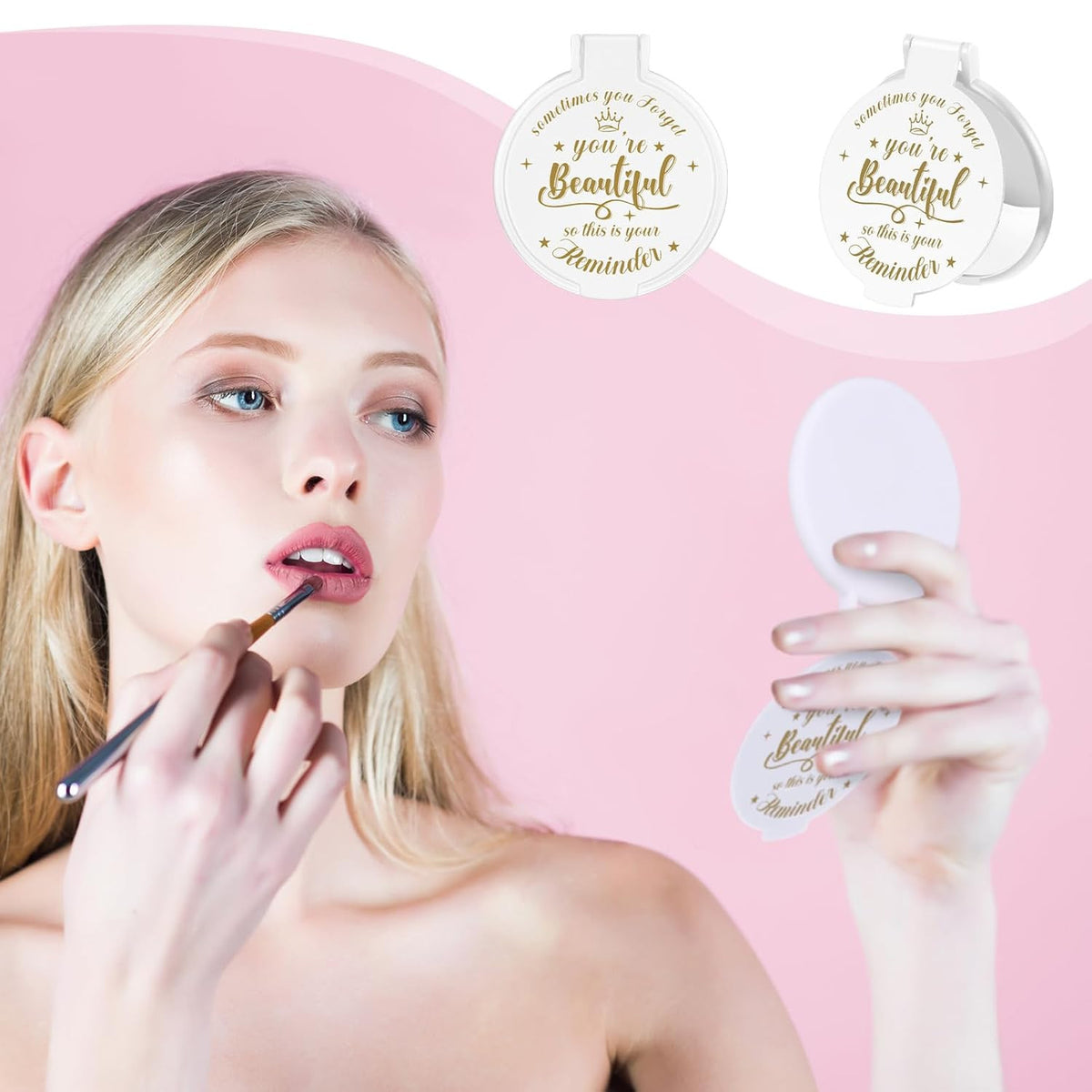 18 Pack Small Inspirational Compact Mirrors for Women - 2.76 Inch Bulk Gift Set
