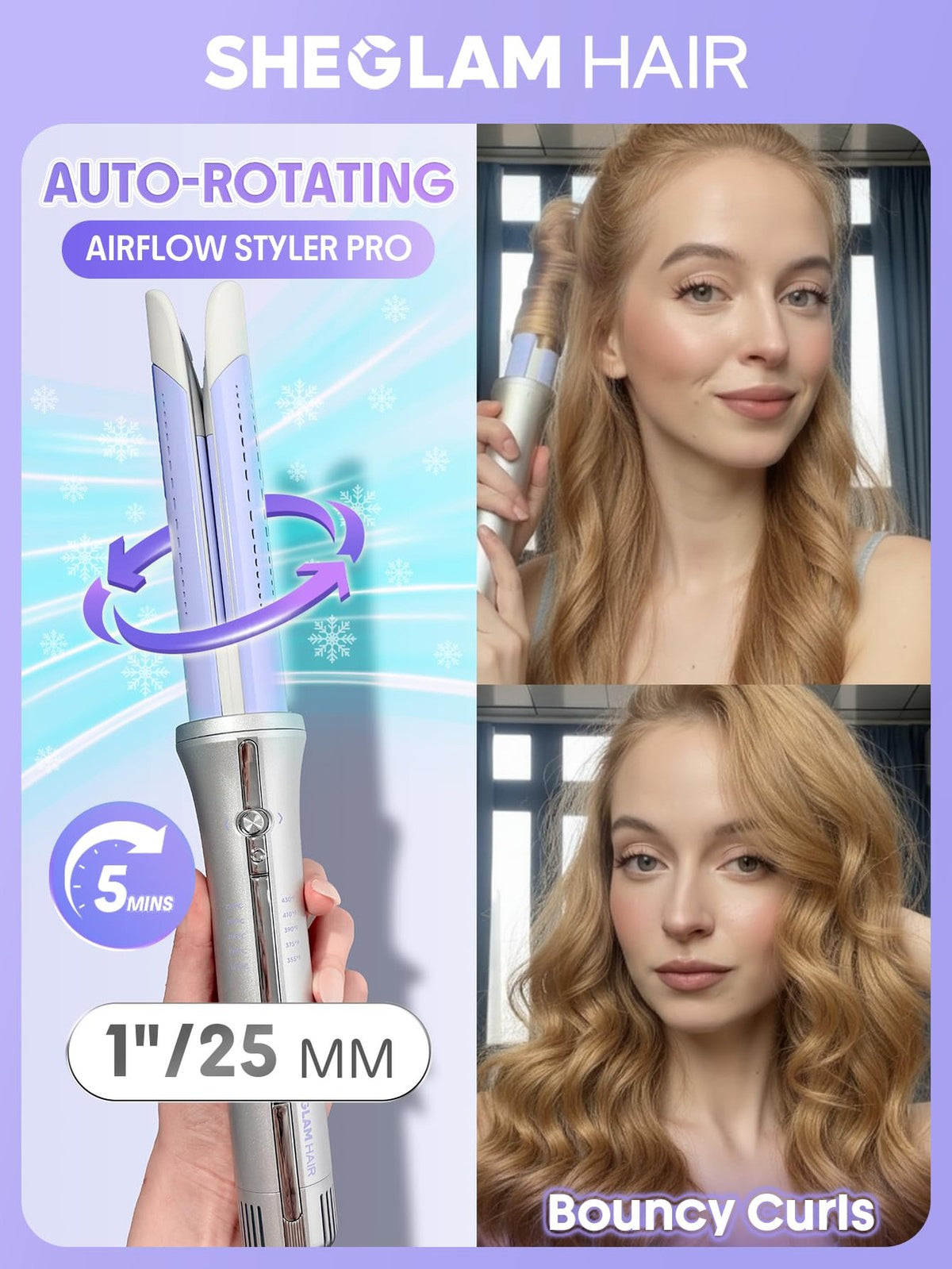 Air Curling Iron with Cool Air Technology - 1 Inch Automatic Rotating Styler