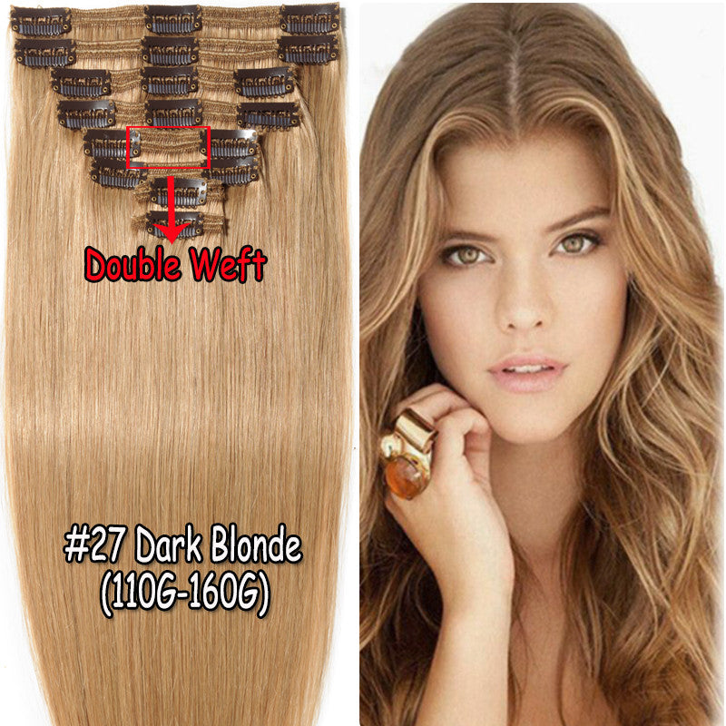 Thick Double Weft Clip-In Human Hair Extensions Full Head - Natural & Straight