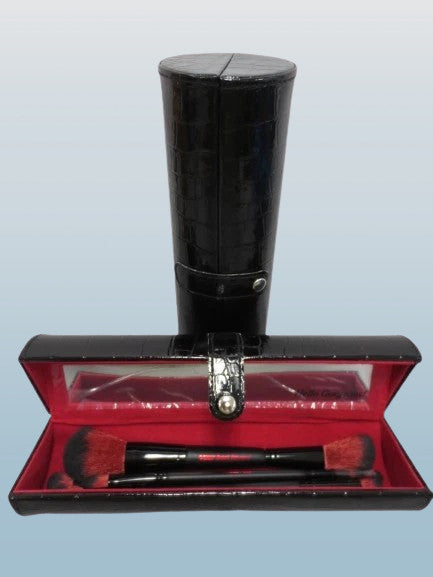 Double Ended Makeup Brush Set with Mirrored Case - 2 Pieces