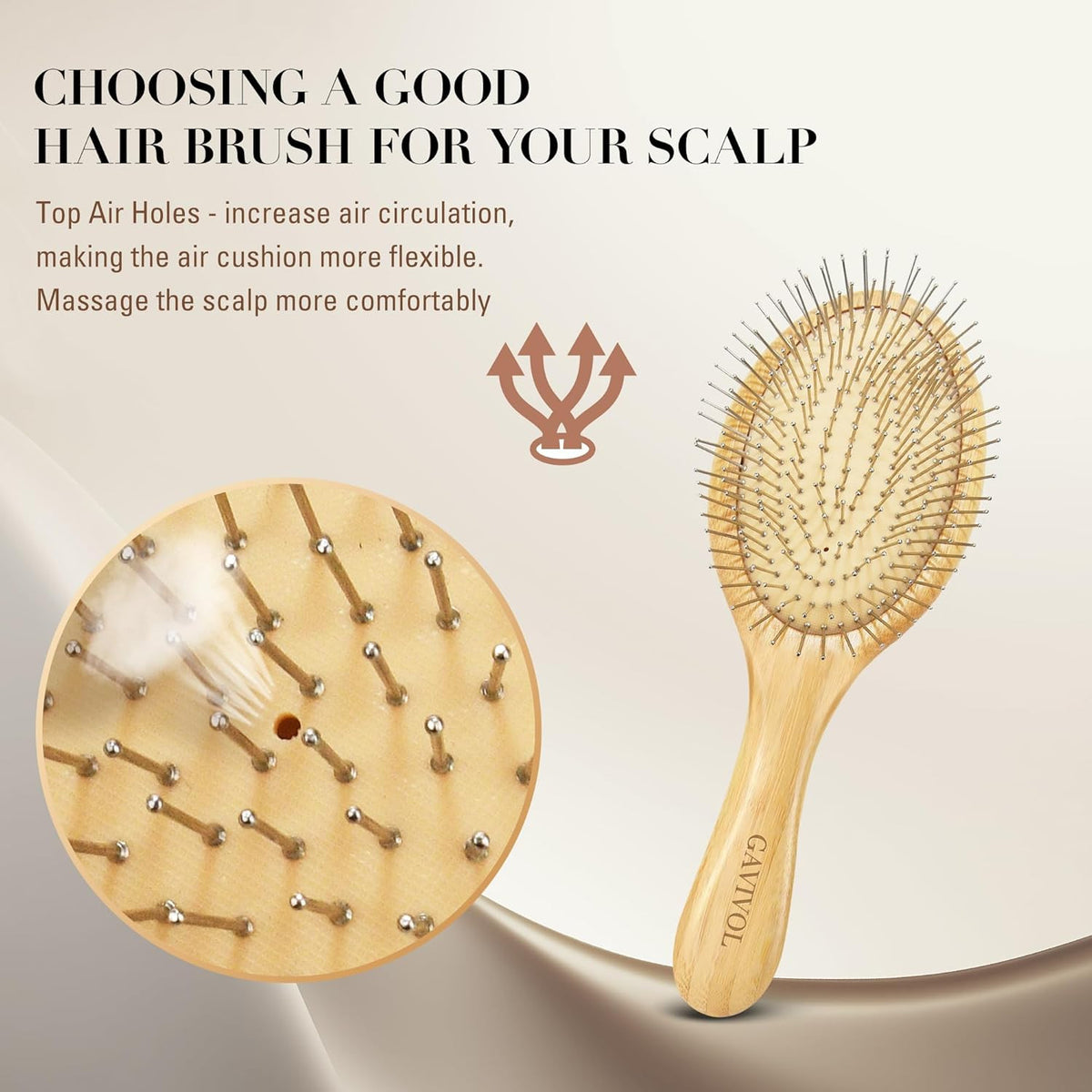Bamboo Paddle Hair Brush with Steel Bristles - Anti-Static Detangling