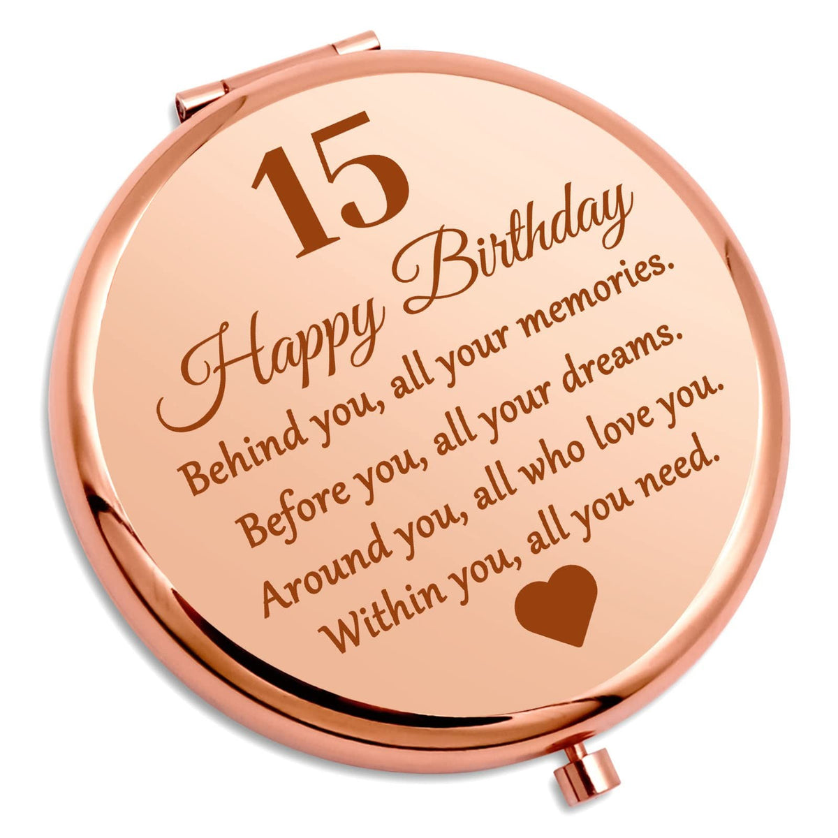 15th Birthday Compact Makeup Mirror Set - Round Stainless Steel, Portable & Stylish
