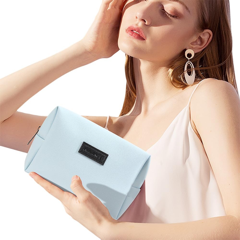 Small PU Leather Makeup Bag with Zipper Portable Cosmetic Pouch for Women