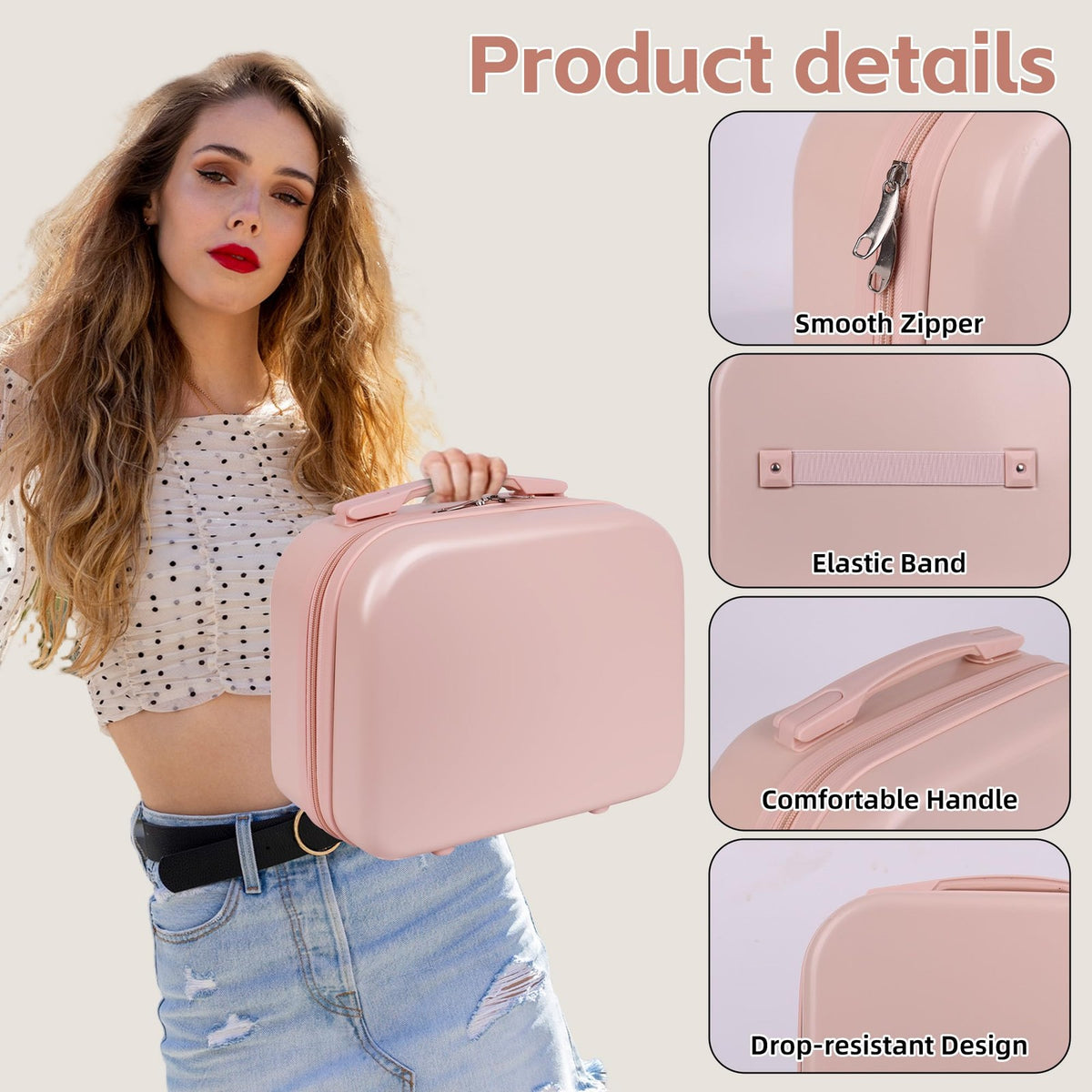 14 Inch Hard Shell Makeup Case Travel Toiletry Bag Carrying Luggage